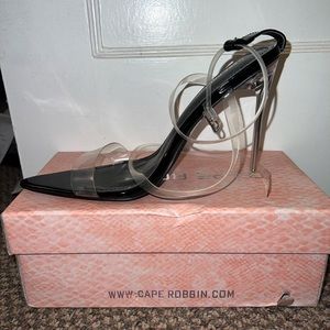 Clear black stiletto heels